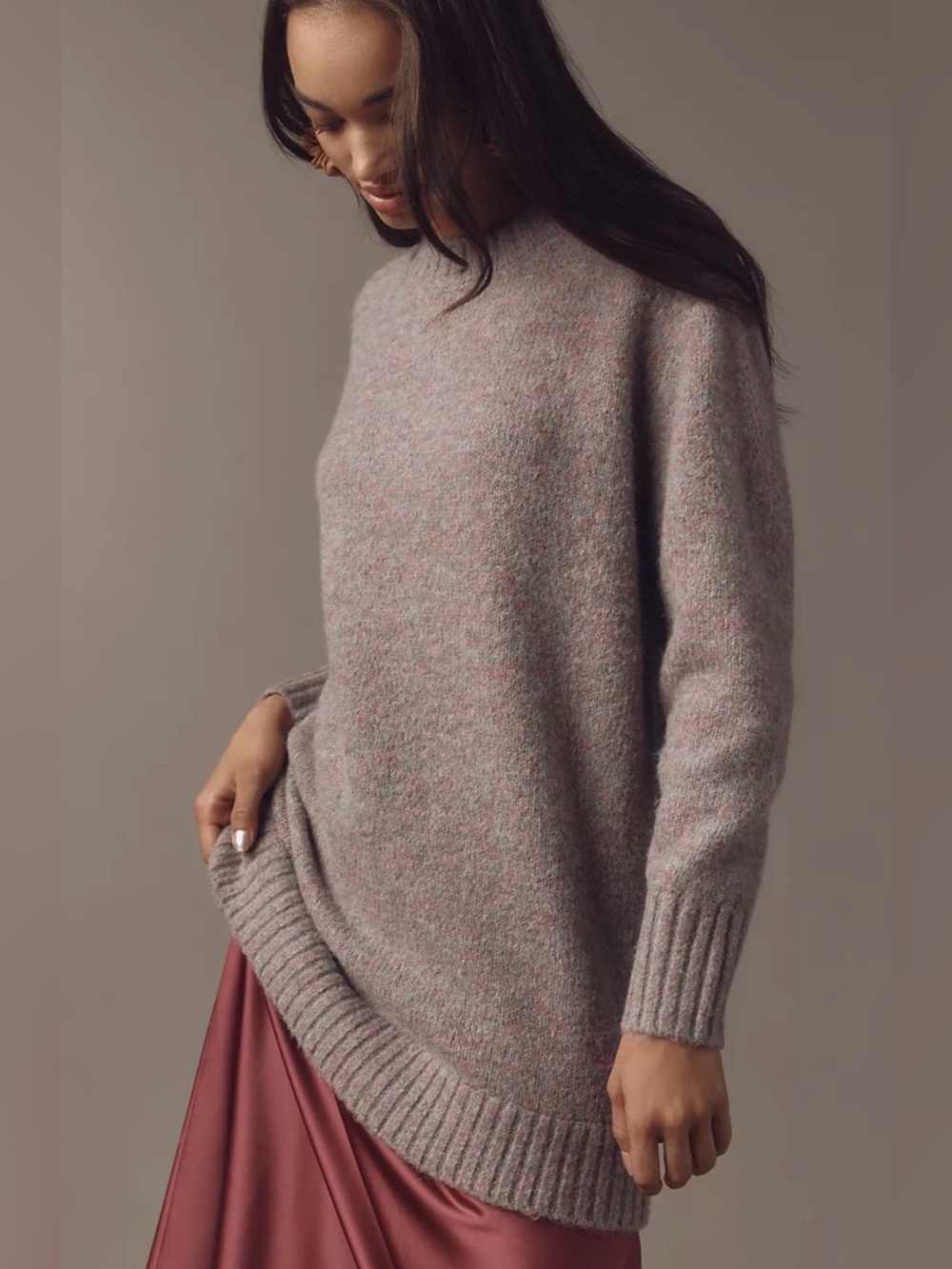 Anthropologie Twofer Sweater Slip Midi Dress Long Sleeve Pink Burgundy Small NWT - Picture 4 of 12